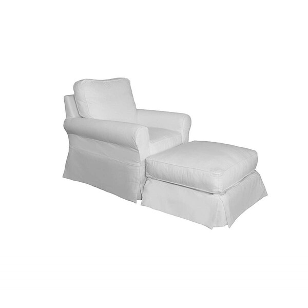 Fine-Line Horizon Slipcovered Swivel Rocking Chair & Ottoman - White - FI3207342