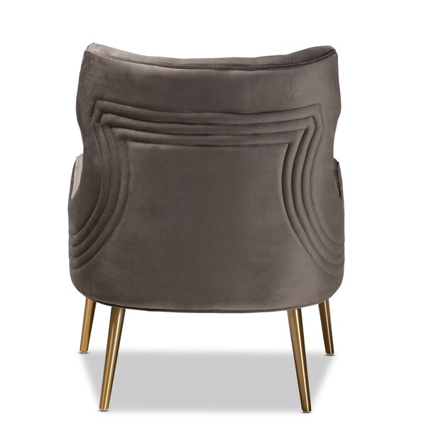 Baxton Studio Nelson Modern Luxe and Glam Grey Velvet Fabric Upholstered and Gold Finished Metal Armchair - 190-11547-ZORO