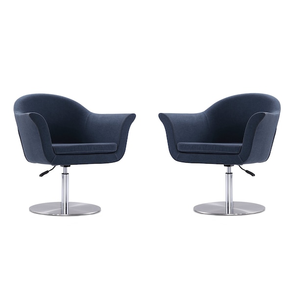 Manhattan Comfort Voyager Swivel Adjustable Accent Chair in Smokey Blue and Brushed Metal (Set of 2) - 2-AC051-SM