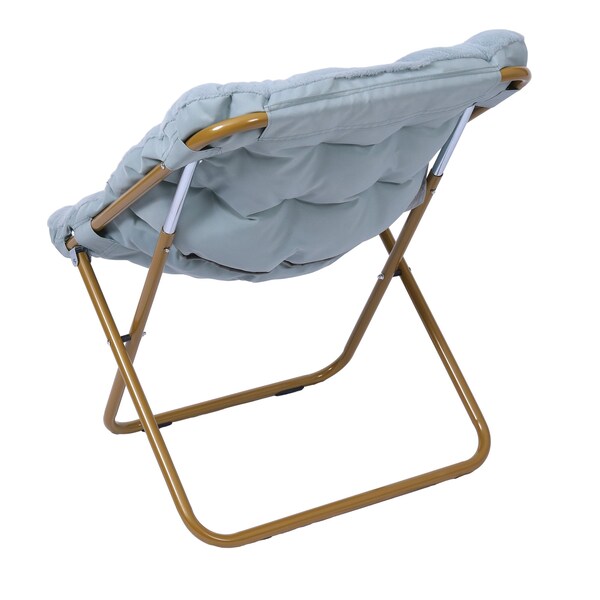 Flash Furniture Archer 28-in Oversized Portable Faux Fur Folding Saucer Chair, Dusty Aqua Faux Fur/Soft Gold Frame - FV-FSC-027-DTAQ-SGD-GG