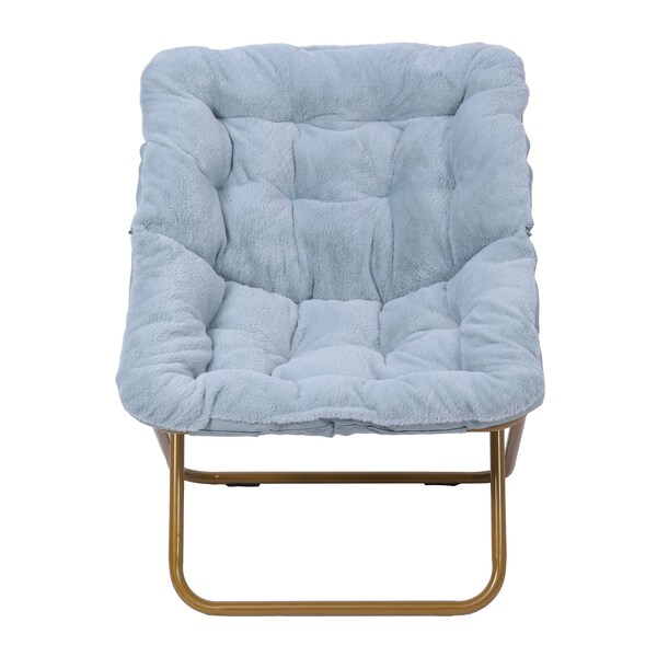 Flash Furniture Archer 28-in Oversized Portable Faux Fur Folding Saucer Chair, Dusty Aqua Faux Fur/Soft Gold Frame - FV-FSC-027-DTAQ-SGD-GG