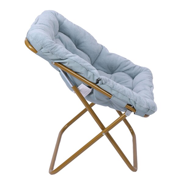Flash Furniture Archer 28-in Oversized Portable Faux Fur Folding Saucer Chair, Dusty Aqua Faux Fur/Soft Gold Frame - FV-FSC-027-DTAQ-SGD-GG