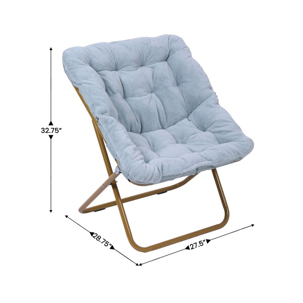 Flash Furniture Archer 28-in Oversized Portable Faux Fur Folding Saucer Chair, Dusty Aqua Faux Fur/Soft Gold Frame - FV-FSC-027-DTAQ-SGD-GG