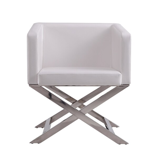 Manhattan Comfort Hollywood Lounge Accent Chair in White and Polished Chrome - AC050-WH