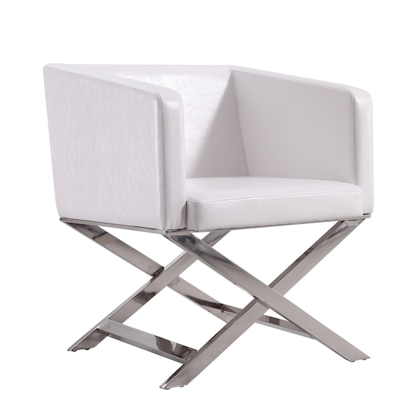Manhattan Comfort Hollywood Lounge Accent Chair in White and Polished Chrome - AC050-WH
