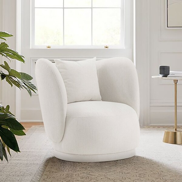 Manhattan Comfort Contemporary Siri Linen Accent Chair with Pillows in Cream - AC057-CR