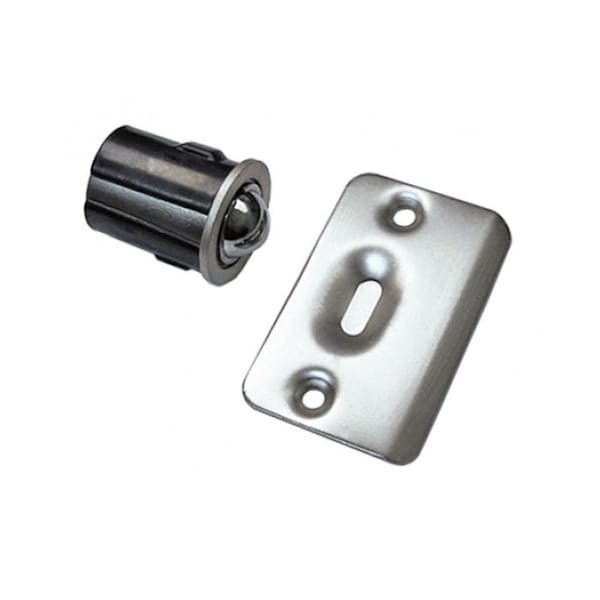 Cal-Royal Adjustable Drive-In Ball Catch Full Lip Strike, 1-3/8 x 2-1/4 Round Corner Strike, US26 Bright - DIB1-26