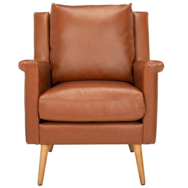 Safavieh Astrid Mid Century Arm Chair, Cognac PU & Natural - ACH4507D