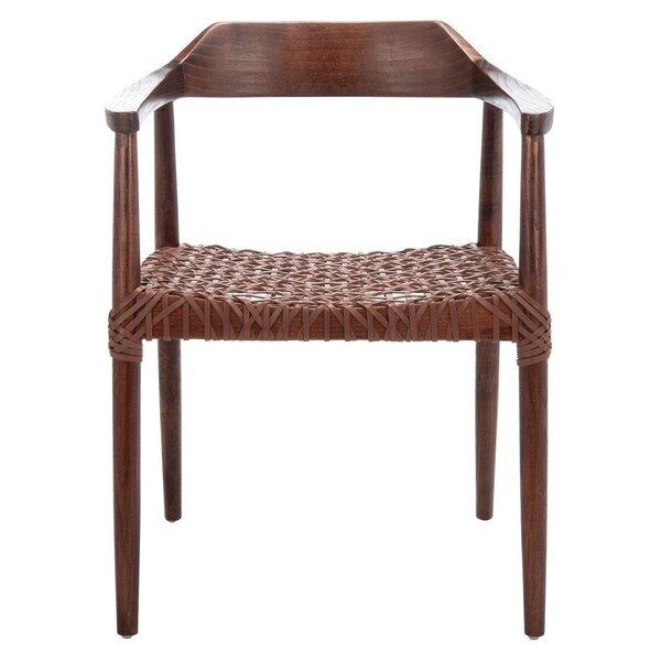 Safavieh 22 x 20.5 x 28.5 in. Munro Lther Woven Accent Chair, Walnut & Cognac - ACH1005C