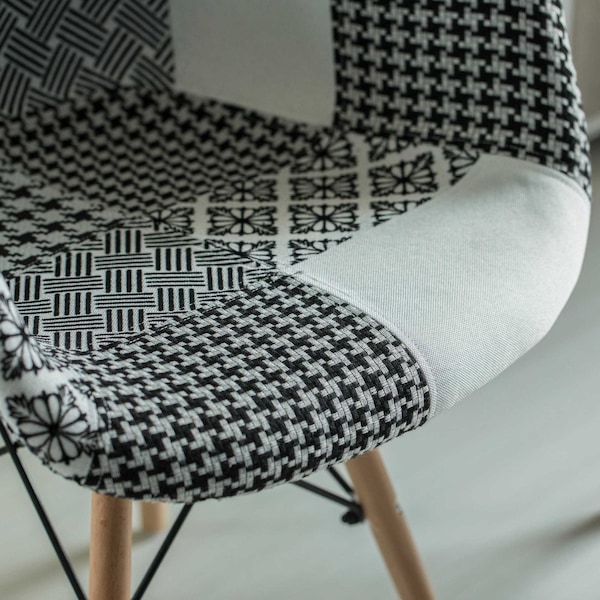Fabulaxe Mid-Century Modern Style Fabric Lined Armchair with Beech Wooden Legs, Black and White, PK 4 - QI004325.BW.4