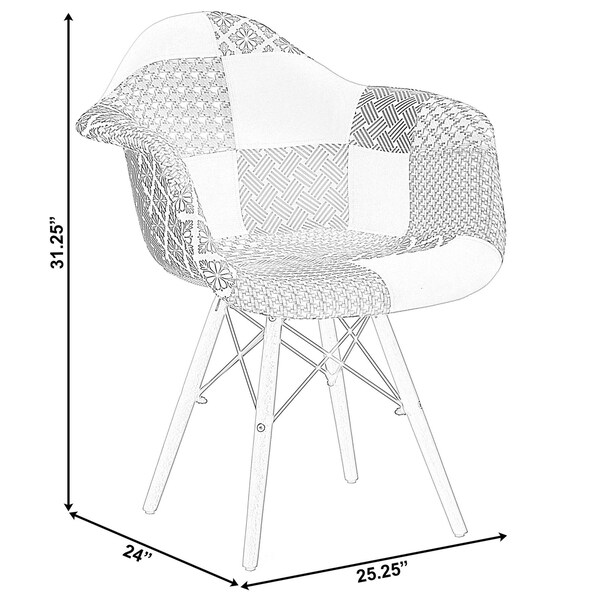 Fabulaxe Mid-Century Modern Style Fabric Lined Armchair with Beech Wooden Legs, Black and White, PK 4 - QI004325.BW.4