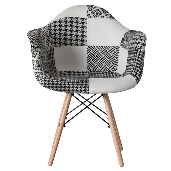 Fabulaxe Mid-Century Modern Style Fabric Lined Armchair with Beech Wooden Legs, Black and White, PK 4 - QI004325.BW.4