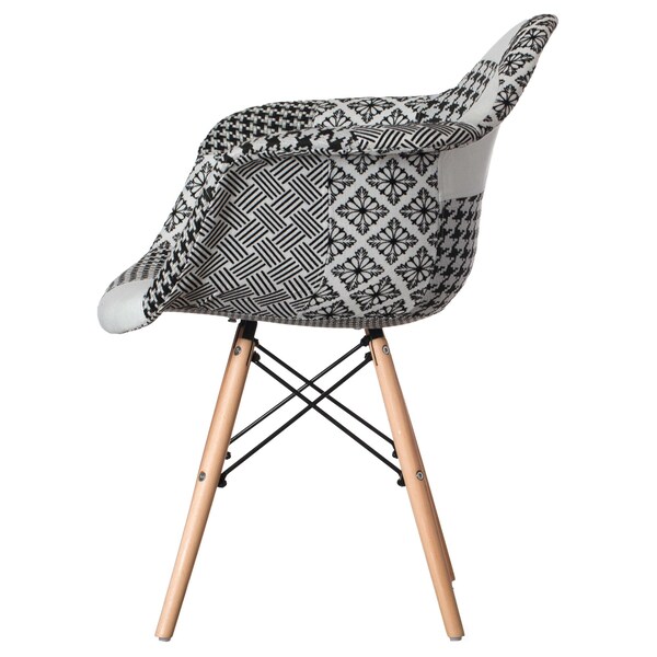 Fabulaxe Mid-Century Modern Style Fabric Lined Armchair with Beech Wooden Legs, Black and White, PK 4 - QI004325.BW.4