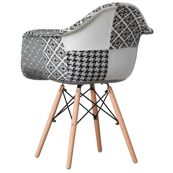 Fabulaxe Mid-Century Modern Style Fabric Lined Armchair with Beech Wooden Legs, Black and White, PK 4 - QI004325.BW.4