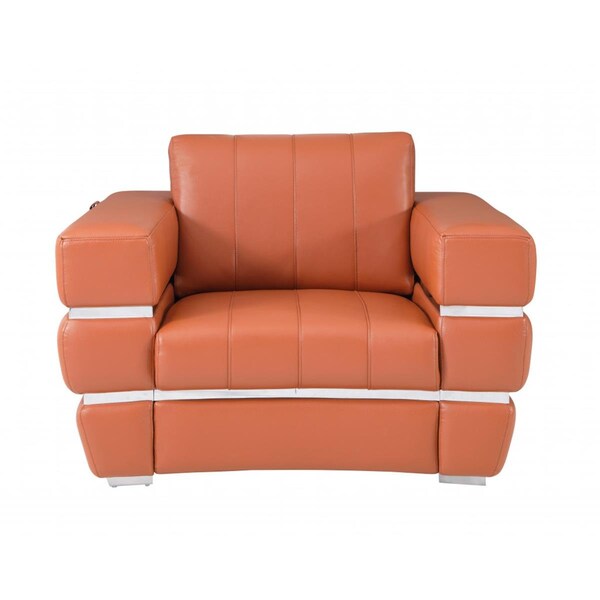 Homeroots Terra Cotta Stripe Top Grade Italian Leather Chair, Camel - 476503