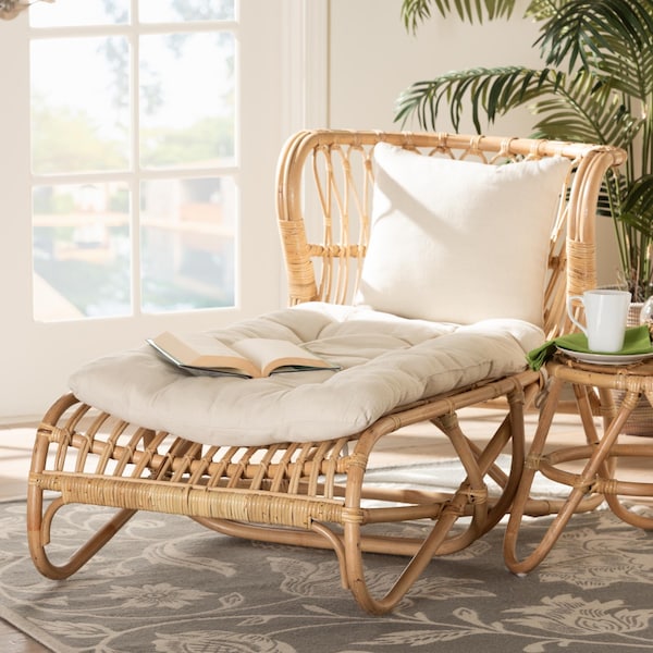 Bali & Pari Delara Modern Bohemian Natural Brown Rattan Chaise - 236-12703-ZORO