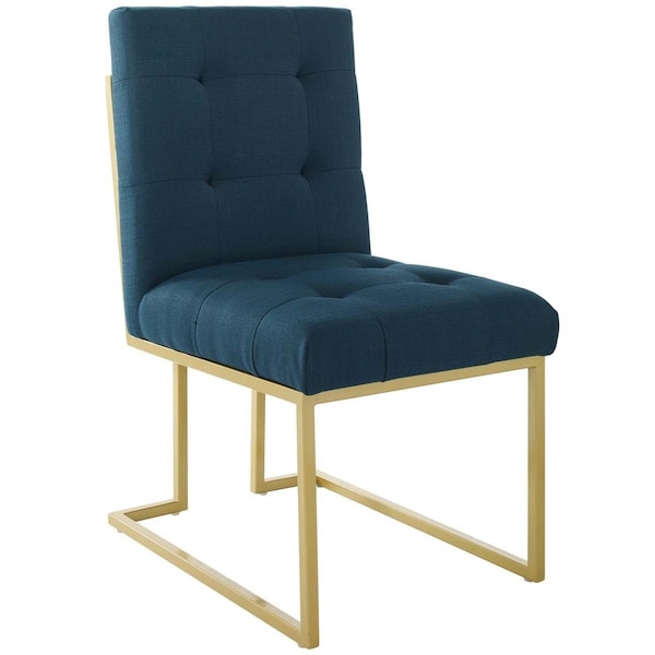 Modway Furniture Privy Gold Stainless Steel Upholstered Fabric Dining Accent Chair, Gold Azure - EEI-3743-GLD-AZU