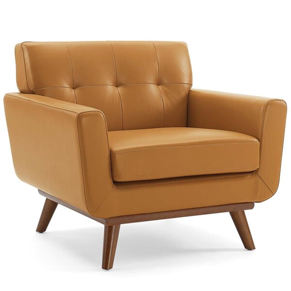 Modway Furniture Engage Top-Grain Leather Living Room Lounge Accent Armchair - Tan - EEI-3734-TAN