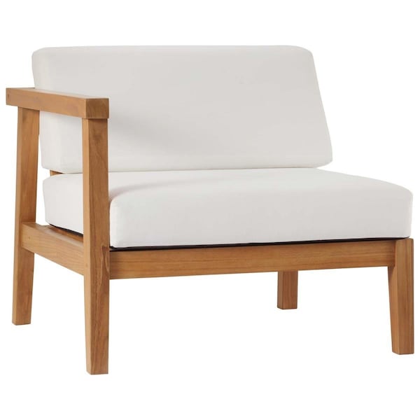 Modway Furniture Bayport Outdoor Patio Teak Wood Left-Arm Chair, Natural White - EEI-4128-NAT-WHI