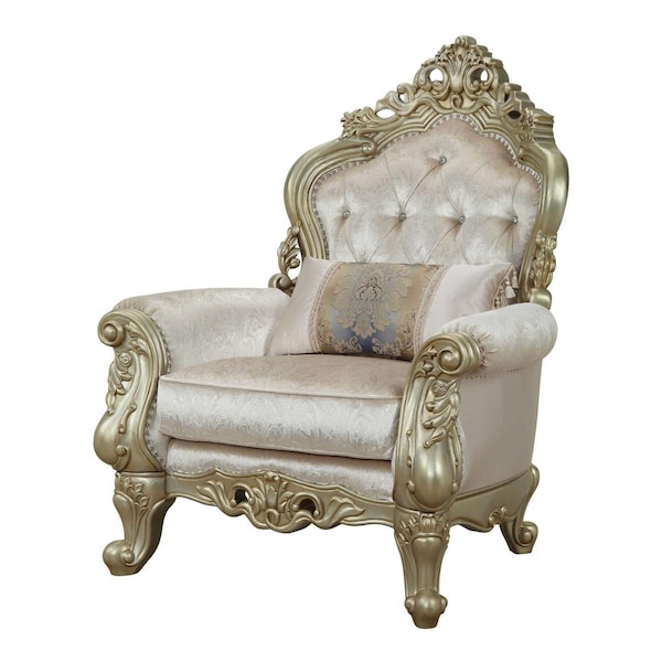 Gfancy Fixtures 40 x 39 x 49 in. Fabric Antique White Upholstery Poly-Resin Chair with 1 Pillow - GF3086773