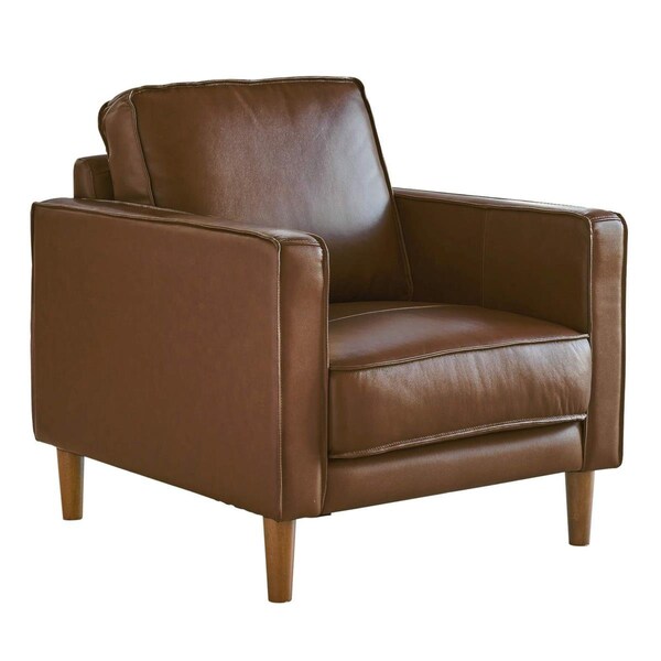 Fine-Line 32 in. Prelude Top Grain Leather Mid Century Modern Accent Armchair Chestnut Brown - FI3760935