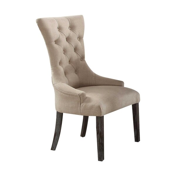 Gfancy Fixtures 28 x 24 x 43 in. Beige Linen Weathered Espresso Wood Upholstery Arm Chair - Set of 2 - GF3088470