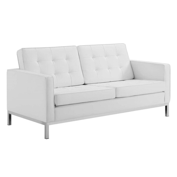 Modway Furniture Loft Tufted Upholstered Faux Leather Loveseat, Silver White - EEI-3388-SLV-WHI
