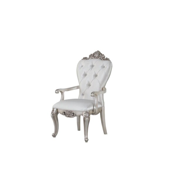 Homeroots 25 x 25 x 42 in. Cream Fabric Antique White Wood Upholstered Seat Arm Chair - Set of 2 - 347331