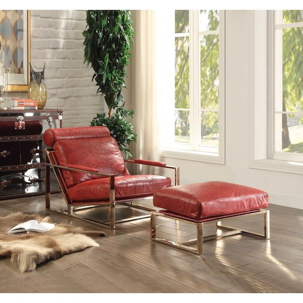 Gfancy Fixtures 29 x 48 x 29 in. Leather Accent Chair, Antique Red - GF3100345