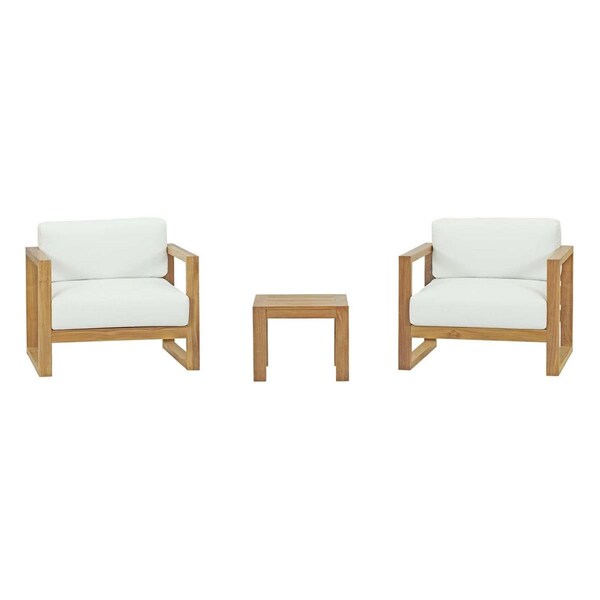 Modway Furniture Upland Outdoor Patio Teak Set - Natural White, 3 Piece - 25 - 29.5 x 87 x 34.5 in., 3PK - EEI-3119-NAT-WHI-SET