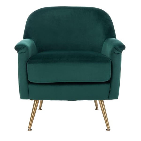 Safavieh 30.3 x 28.4 x 31.1 in. Brienne Mid Century Arm Chair, Emerald & Brass - ACH4506B