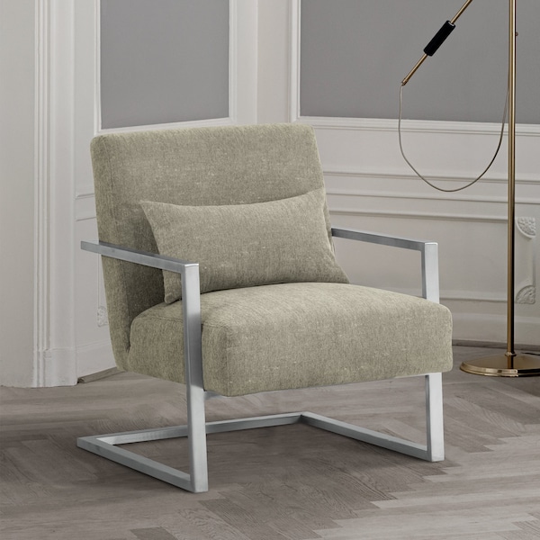 Armen Living Skyline Modern Accent Chair In Gray Linen and Steel Legs - LCSKCHGR
