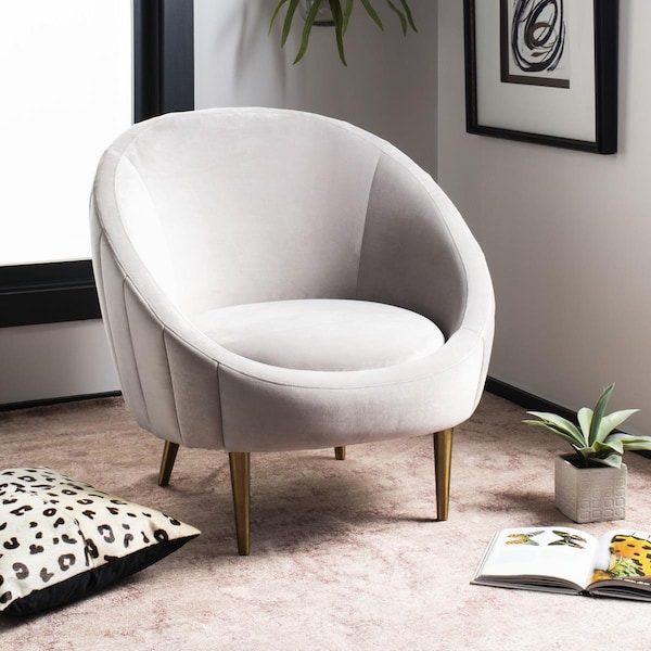 Safavieh 32.09 x 30.31 x 31.5 in. Razia Channel Tufted Tub Chair, Pale Taupe & Gold - SFV4700B