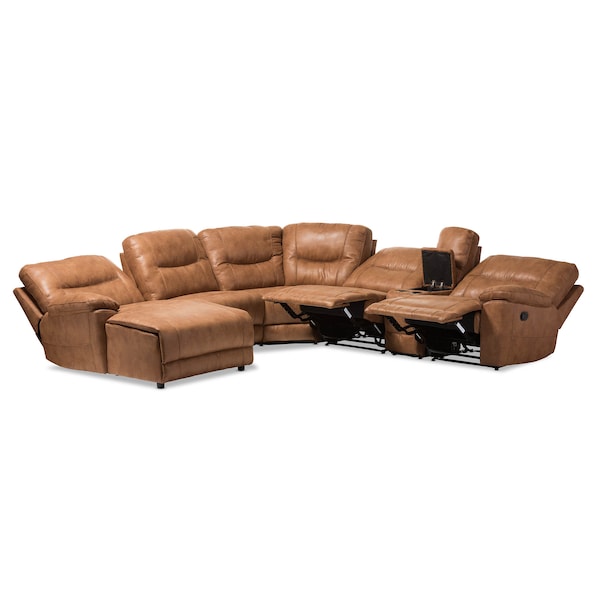 Baxton Studio Mistral Brown 6-Piece Sectional with Recliners Corner Lounge Suite - 129-7128