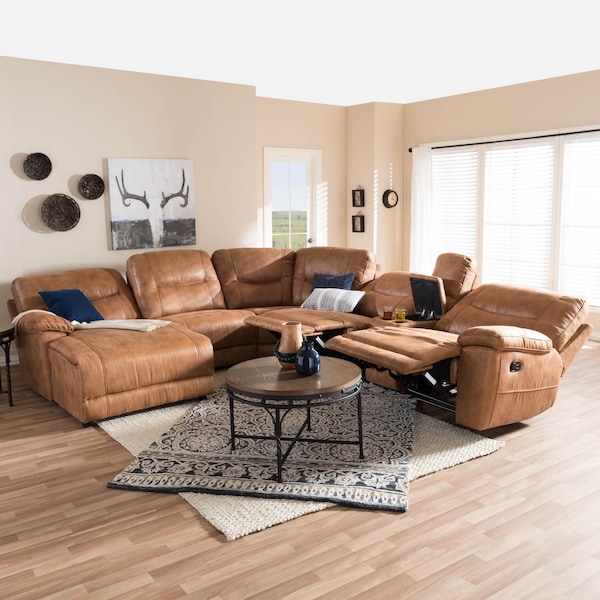 Baxton Studio Mistral Brown 6-Piece Sectional with Recliners Corner Lounge Suite - 129-7128