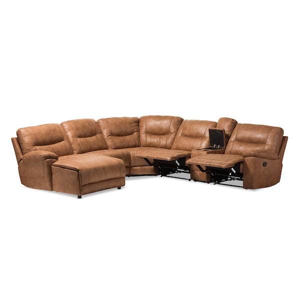 Baxton Studio Mistral Brown 6-Piece Sectional with Recliners Corner Lounge Suite - 129-7128