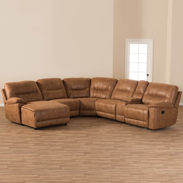 Baxton Studio Mistral Brown 6-Piece Sectional with Recliners Corner Lounge Suite - 129-7128