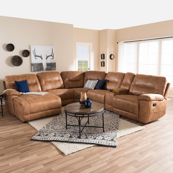 Baxton Studio Mistral Brown 6-Piece Sectional with Recliners Corner Lounge Suite - 129-7128