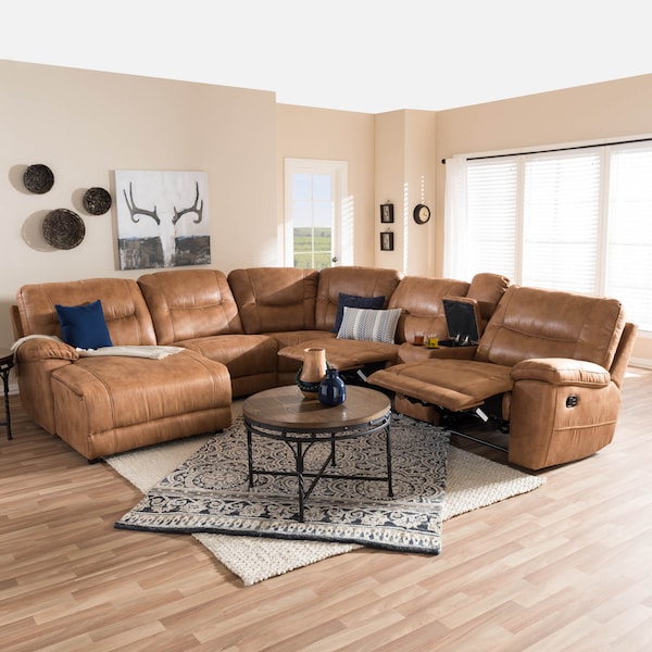 Baxton Studio Mistral Brown 6-Piece Sectional with Recliners Corner Lounge Suite - 129-7128