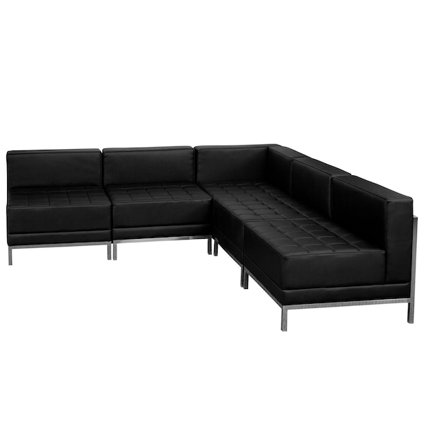 Flash Furniture 5 pcs. Living Room Set, 28-3/4", 84-1/2" x 27-1/2", Upholstery Color: Black - ZB-IMAG-SECT-SET5-GG