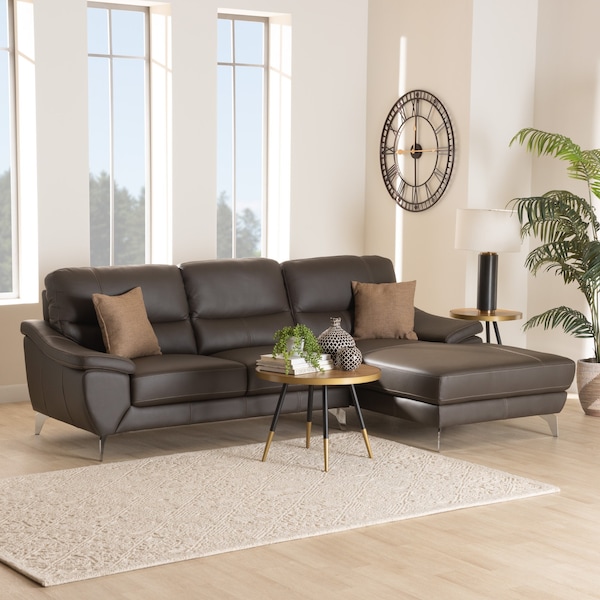Baxton Studio Townsend Modern Brown Full Leather Sectional Sofa with Right Facing Chaise - 223-13124-ZORO