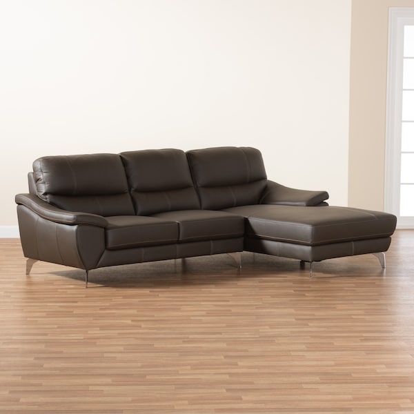 Baxton Studio Townsend Modern Brown Full Leather Sectional Sofa with Right Facing Chaise - 223-13124-ZORO
