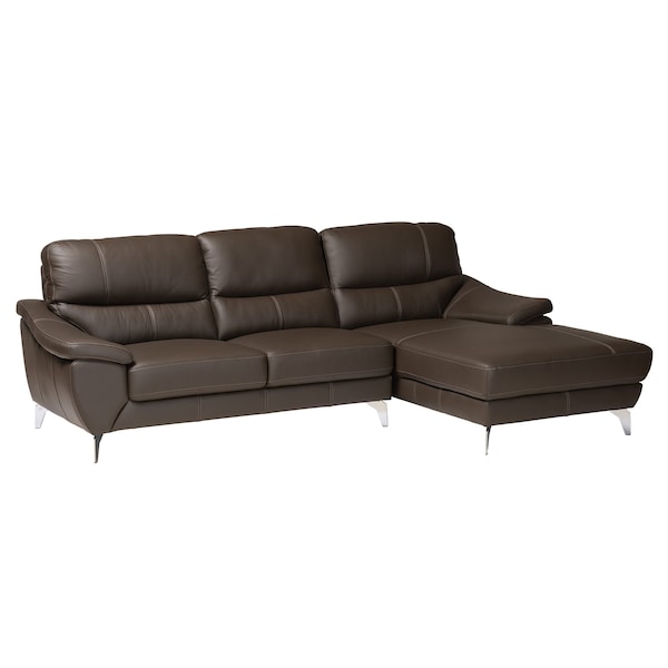 Baxton Studio Townsend Modern Brown Full Leather Sectional Sofa with Right Facing Chaise - 223-13124-ZORO