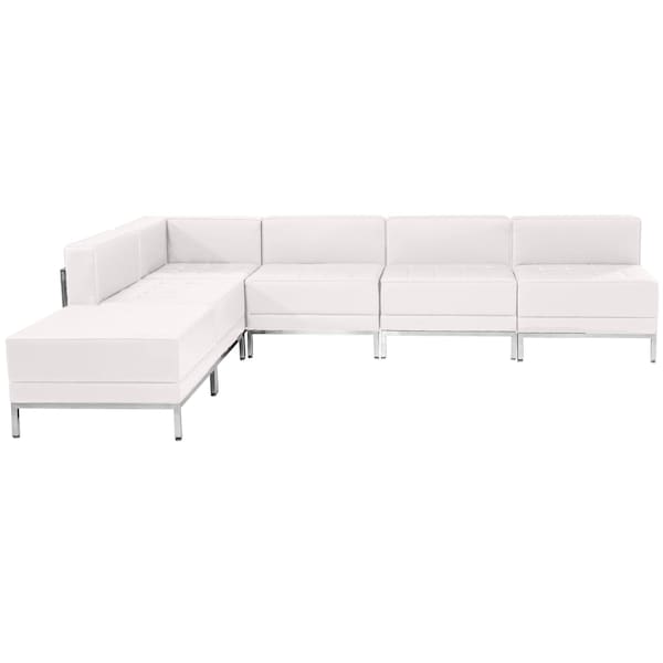 Flash Furniture 6 pcs. Living Room Set, 28-1/2", 84-1/2" x 27-1/2", Upholstery Color: White - ZB-IMAG-SECT-SET10-WH-GG