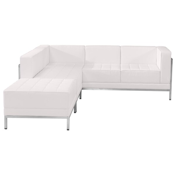 Flash Furniture 3 pcs. Living Room Set, 28-3/4", 84-3/4" x 27-1/2", Upholstery Color: White - ZB-IMAG-SECT-SET9-WH-GG
