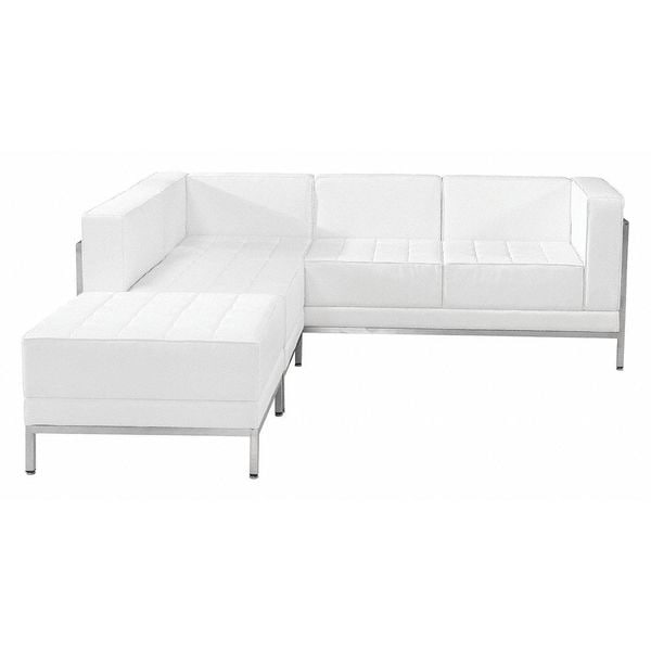 Flash Furniture 3 pcs. Living Room Set, 28-3/4", 84-3/4" x 27-1/2", Upholstery Color: White - ZB-IMAG-SECT-SET9-WH-GG