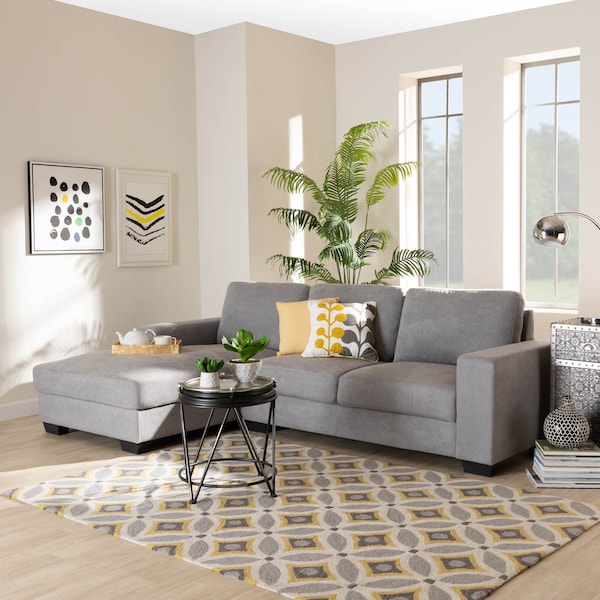 Baxton Studio Nevin Light Grey Upholstered Sectional Sofa with Left Facing Chaise - 158-9745