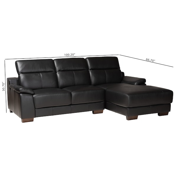 Baxton Studio Reverie Modern Black Full  Leather Sectional Sofa with Right Facing Chaise - 223-13125-ZORO