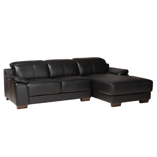 Baxton Studio Reverie Modern Black Full  Leather Sectional Sofa with Right Facing Chaise - 223-13125-ZORO