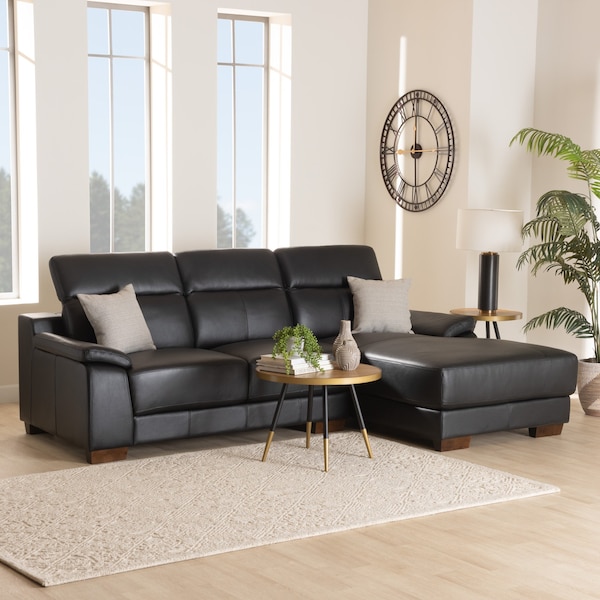 Baxton Studio Reverie Modern Black Full  Leather Sectional Sofa with Right Facing Chaise - 223-13125-ZORO